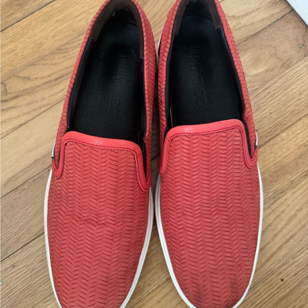 Jimmy Choo Red Textured Men's Loafers - Picture 5 of 6